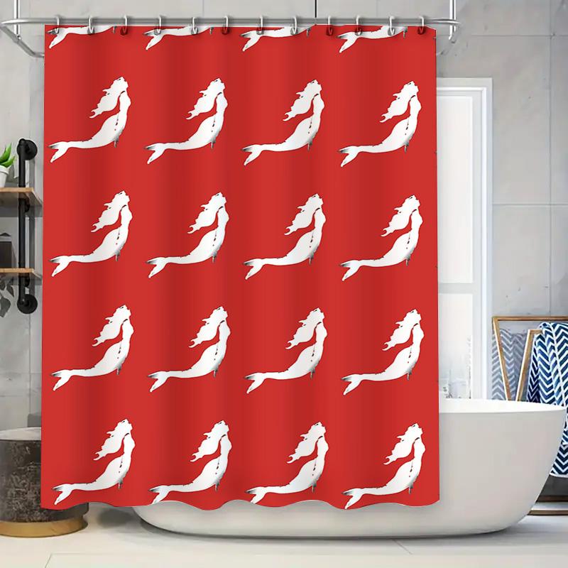 

Mermaid Tail Shower Curtain: Red Background With White Mermaids Waterproof Home Decor Bathroom Accessories (180X245Cm) W60H190(CM)-1 Pcs
