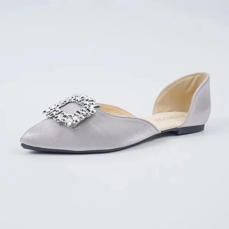 

Модная женская обувь 2024 года, высококачественные женские туфли на плоской подошве без застежек, модные повседневные туфли на плоской подошве с кристаллами, женские сексуальные туфли с острым носком на плоской подошве на низком каблуке Zapatos 40 серебря