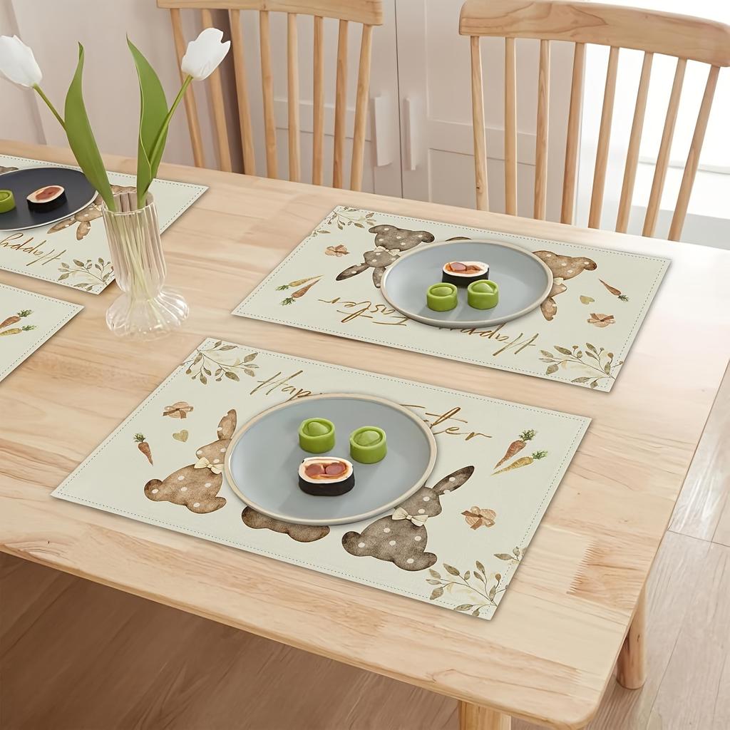 4 Stück/6 Stück Frohe Ostern Hase Platzdeckchen Set aus 4 Schwarz Braun Hase Küchentisch Platzdeckchen 12 x 18 Zoll Saisonale Frühlingsfeiertage Tischdecken