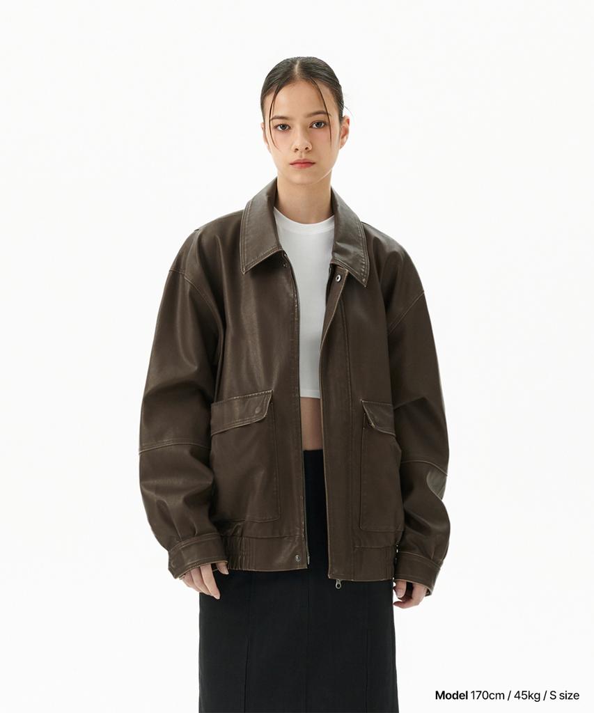 Mahagrid Washed Faux Leather Blouson Brown(Mg2Efmb940A)