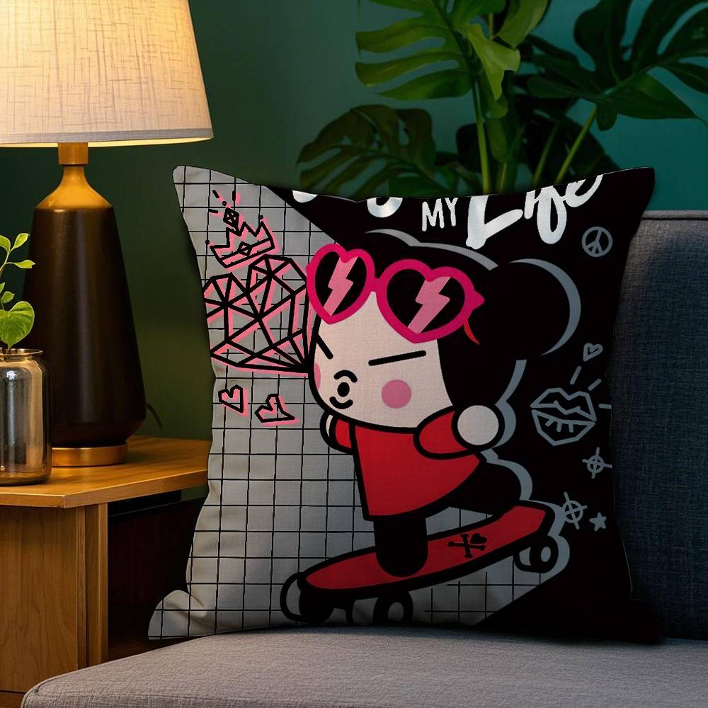 Kawaii P-Pucca Anime Pillow Case Plush Fabric Soft Double Sided Print Sofa Cushion Cover Throw Pillow Covers