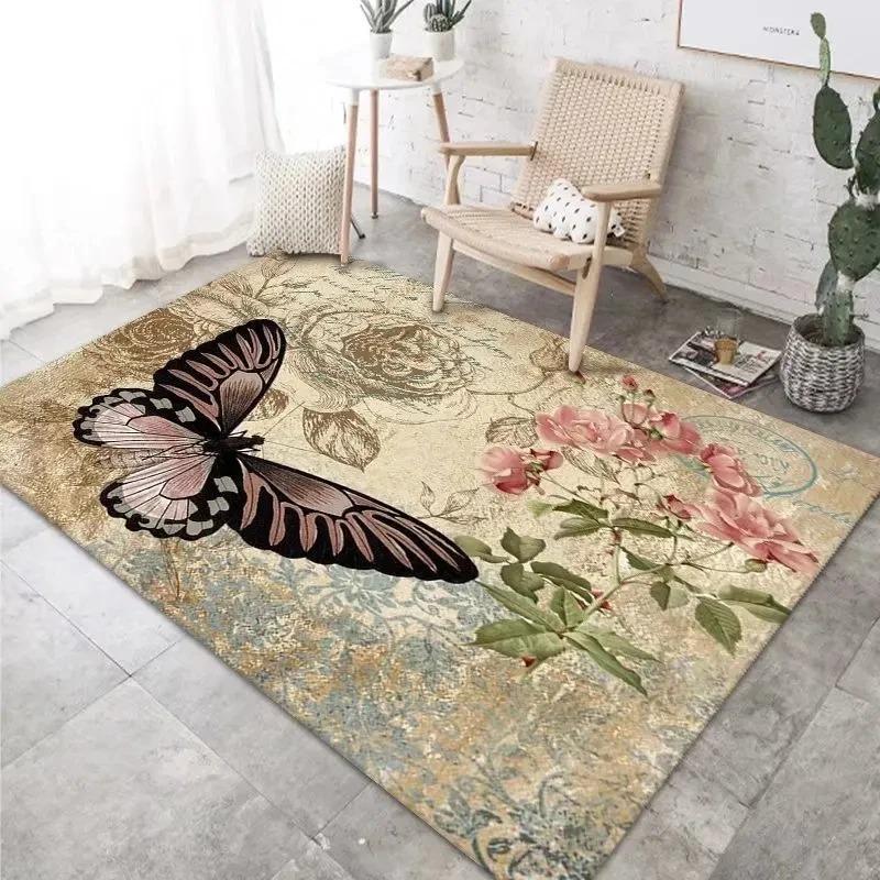 Tappeto Stampato con Motivo Floreale Fauna Melograno Crisantemo Fascino Vintage Tappeto Decorativo per Soggiorno Camera da Letto Zona Divano
