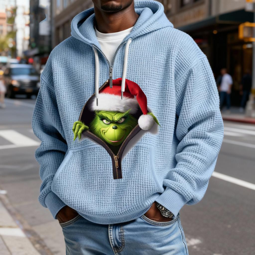 Mokaloha Men's Casual Solid Color  Zipper Long Sleeve Hooded Sweatshirt, Everyday Zipper Casual Long Sleeve T-Shirt