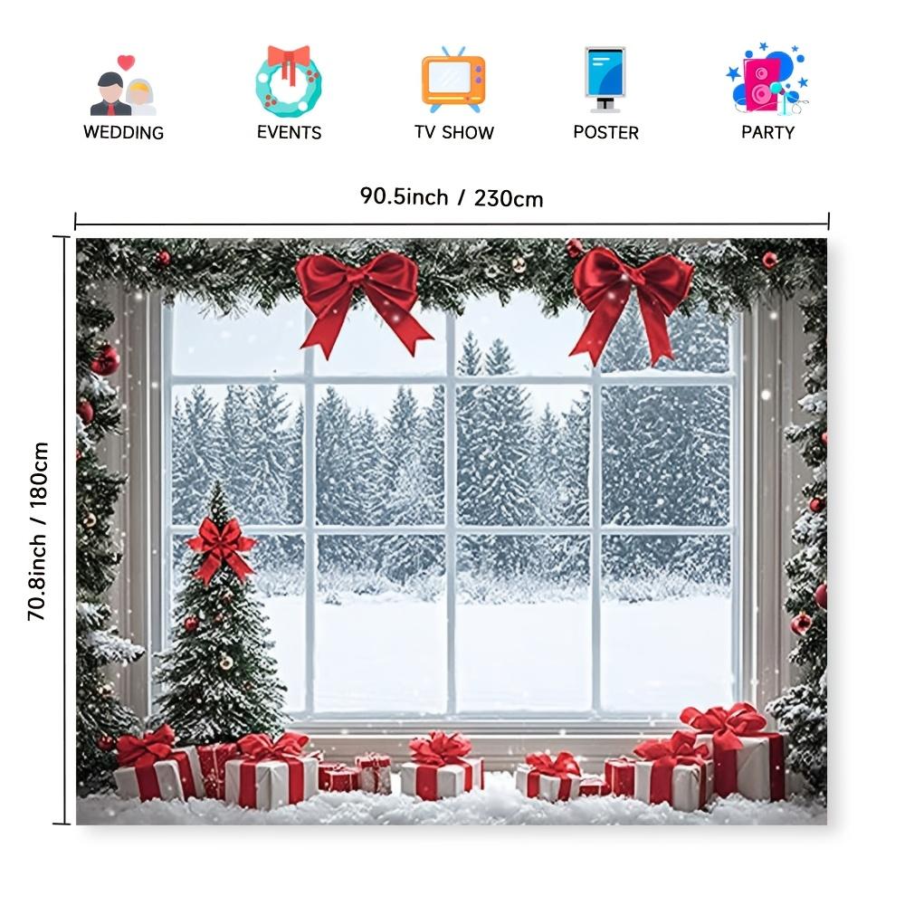 1pc Holiday Polyester Christmas Background with Snow Windows and Tree Design - Multi-purpose Holiday Decoration
