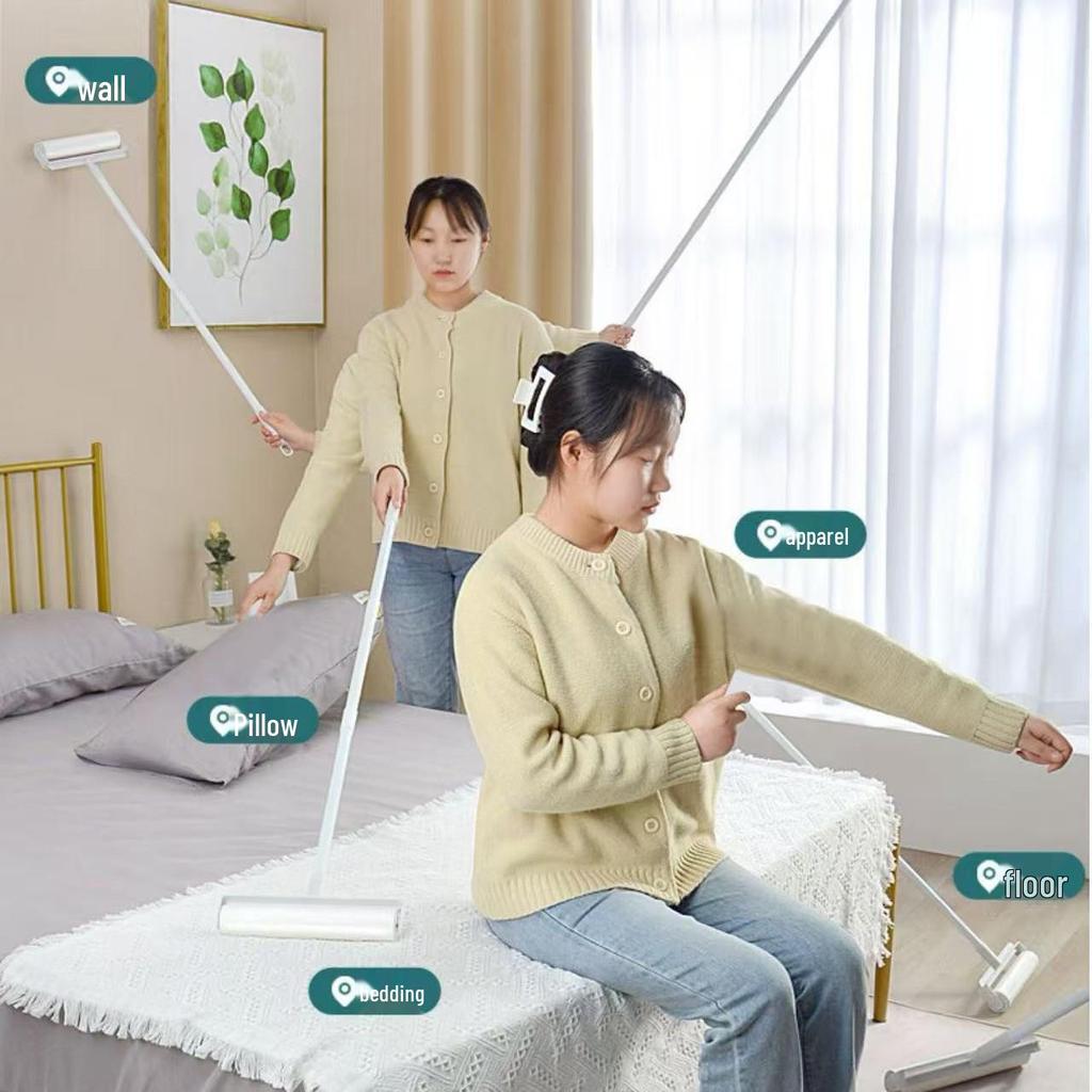 Extended Handle Lint Roller - Versatile Dust Removal Brush for Clothes, Pet Hair, Kitchen, and Bedroom