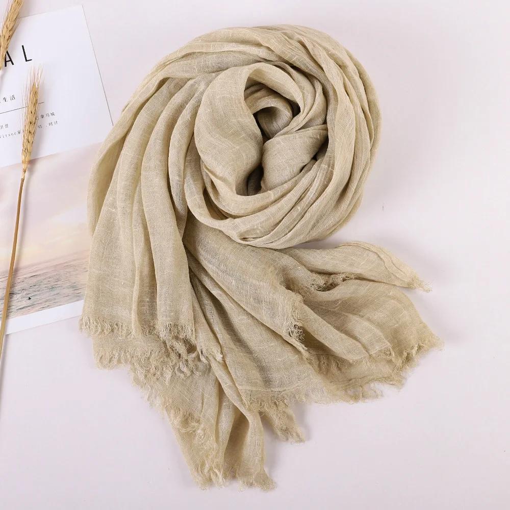 Spring Summer New Solid Color Woolen Cotton and Hemp Scarf Tassel Art Shawl Summer Print Versatile Cotton and Hemp Fashion Trend