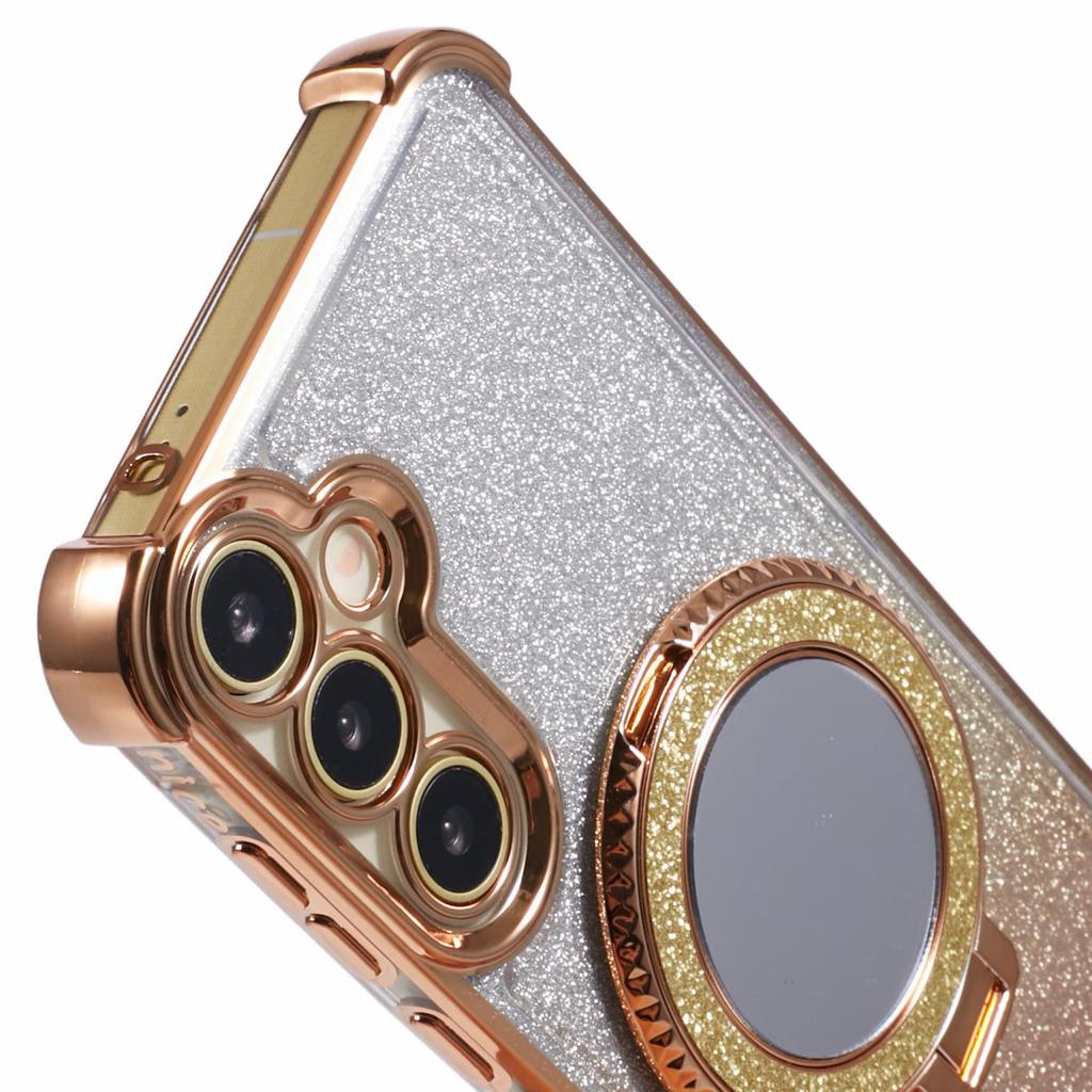 For Samsung Galaxy A35 5G Case TPU Glitter Phone Cover with Kickstand and Mirror