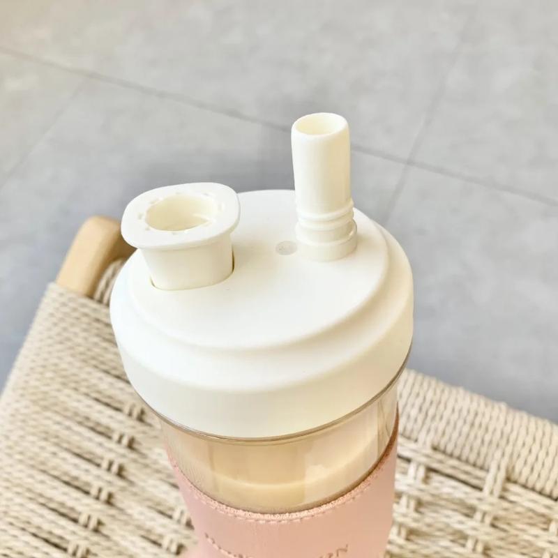 850ML Cute Pearl Milk Tea Straw Plastic Water Bottle with Cup Cover Women Large Capacity Juice Boba Milk Cup Drop-proof Portable Cup