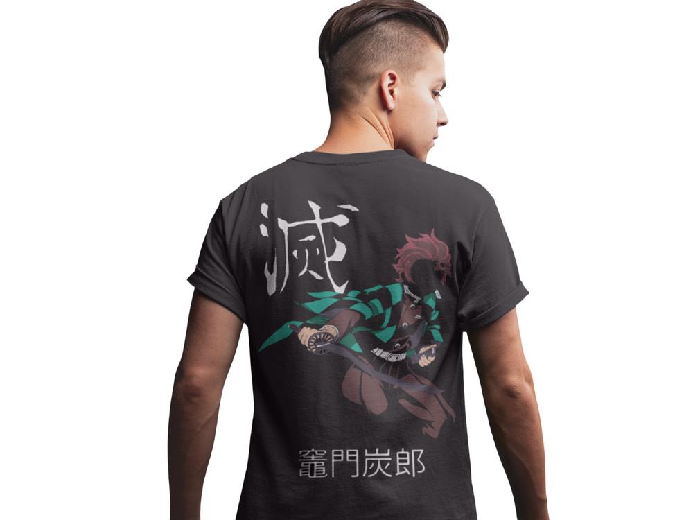 

Mens Organic Cotton Anime Demon Slayer Tanjiro Kamado Streetwear Manga T-Shirt XL