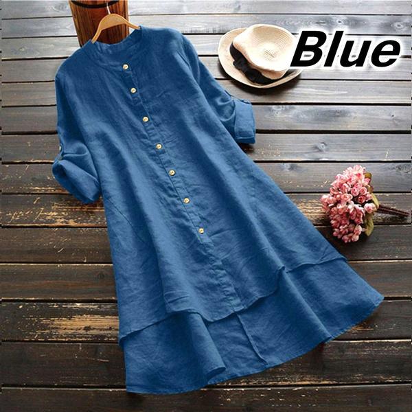 Women's Plus Size Open Front O Neck Cardigan Long Sleeve Button Casual Loose T-shirt Plain Lightweight Long Shirt Women Blouse
