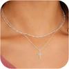 Easter Basket Stuffers CZ Cross Necklace for Women Teen Girls Dainty 14K Real Silver Gold Plated Layered Pendant Necklace Stack