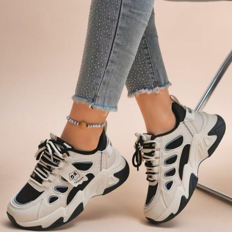 Fashion 2025 Versatile Platform Mesh Women's Vulcanize Shoes Mixed Colors Outdoor Lace Up Women Sneakers Hot Sale PU Ladies Casual Shoes