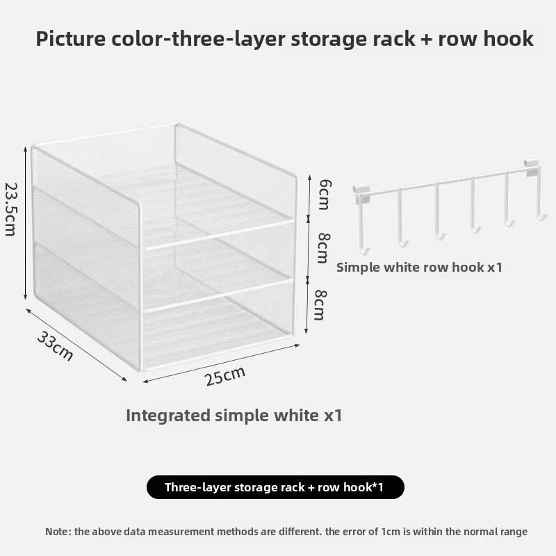 Multi-Layer Metal File Organizer Rack-Adjustable Tier Desktop Document Holder with Hooks,Vertical Space Saving Storage Shelf