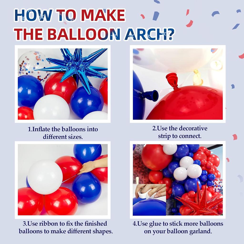 129pcs Red White and Blue Balloon Garland Arch Kit Independence Day Graduation Baseball Birthday Party Room Decoration Supplies