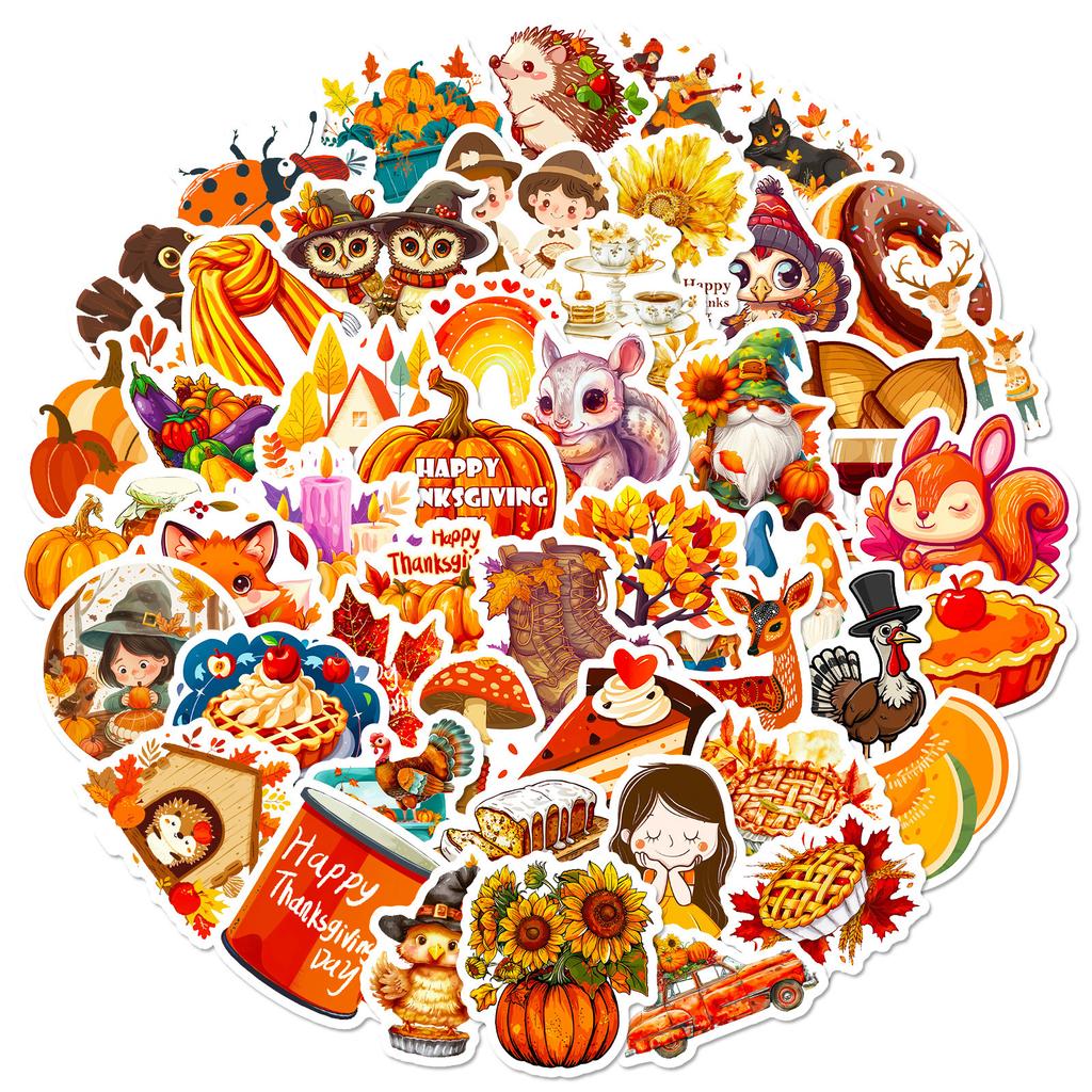 50 Thanksgiving Graffiti Stickers Turkey Apple Pie Fall Harvest Holiday Celebration Decorative Luggage Stickers