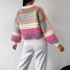 Rainbow Striped Color Block Jacquard Cardigan Women‘s - Knit Sweater Open Front