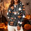 Women's fashionable long-sleeved Halloween print hooded pullover hoodie top