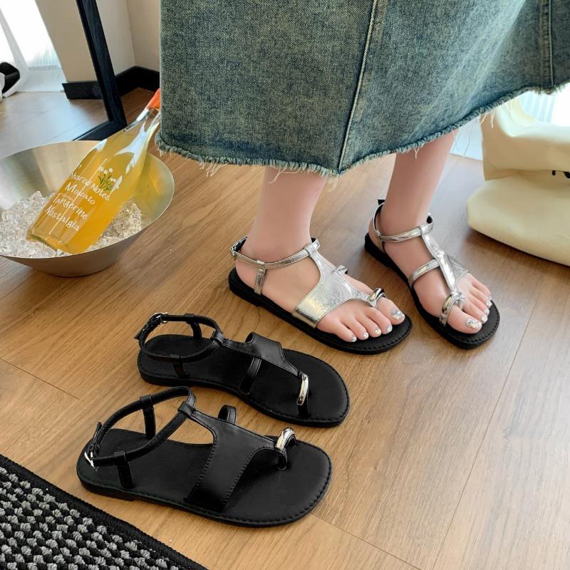 Fashion Women's Sandals Flat Cover Toe Comfortable Women's Shoes 2025 Summer New Retro Women's Casual Roman Sandals Zapatos De Mujer
