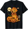 Cute Halloween Dog with Pumpkins and Black Cat Graveyard T-Shirt