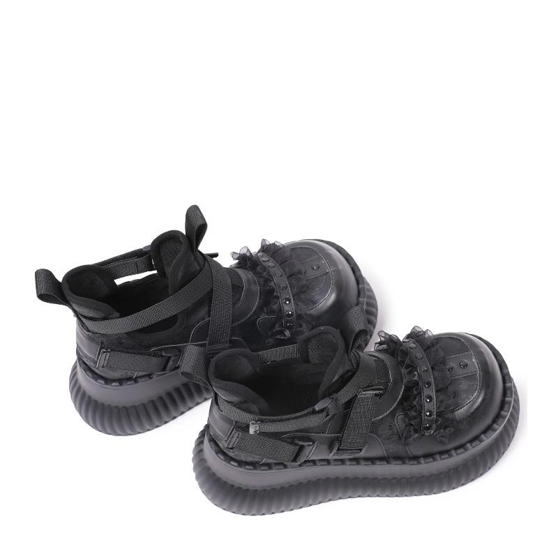 Fashion Women Thick Bottom High Top Dark Style Mary Jane Niche Lace Cross Sweet Cool Increased By Big Head Shoes