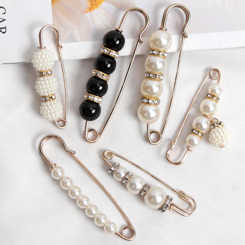6 Pcs Set Women Fashion Pearl Brooch Waist Cinching Adjustable Skirt Anti-slip Metal Pin Fixed Clothes DIY Scarf Accessories