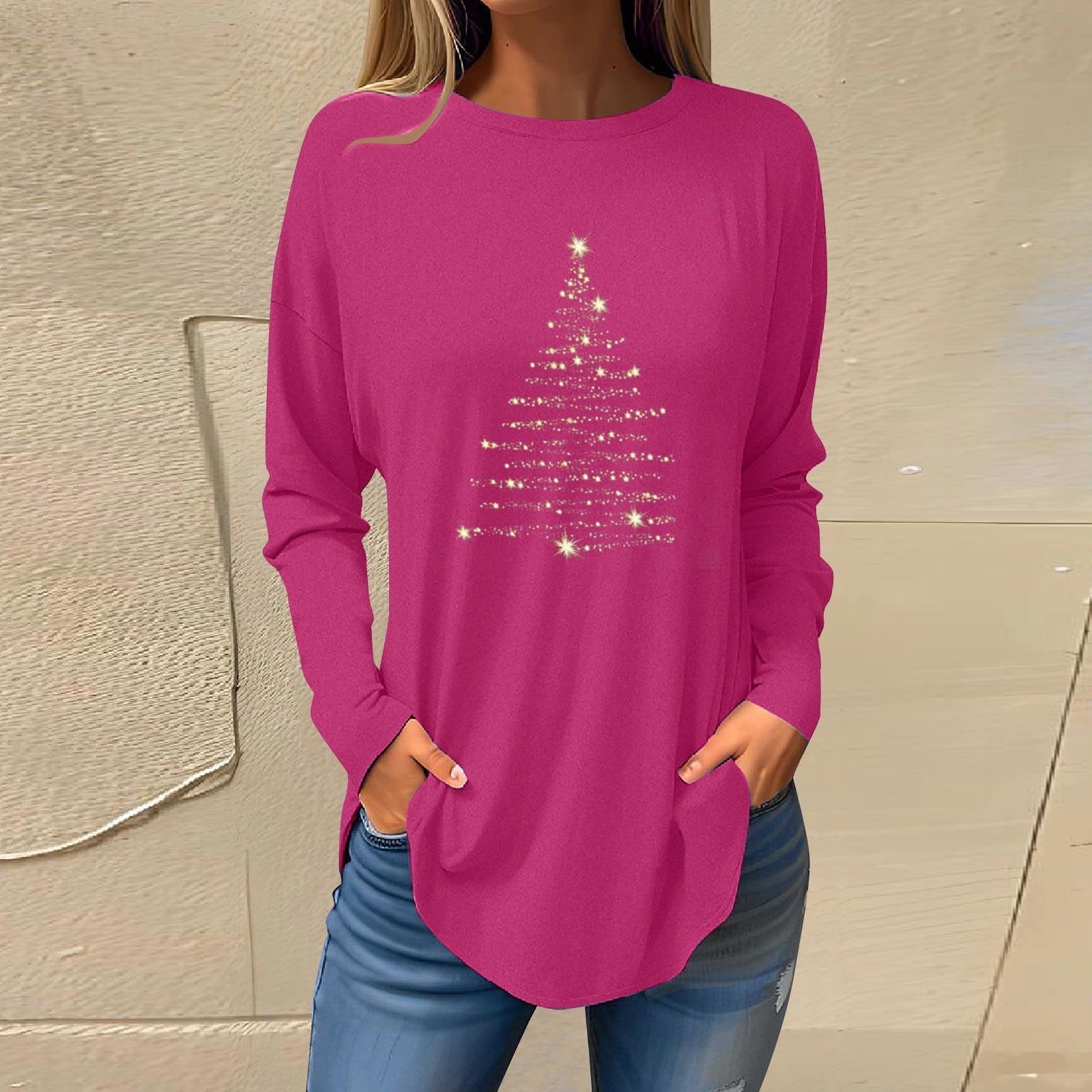 

Футболки для женщин, осенние повседневные рубашки с длинным рукавом, толстовка с рождественским принтом, топ, пуловер XL