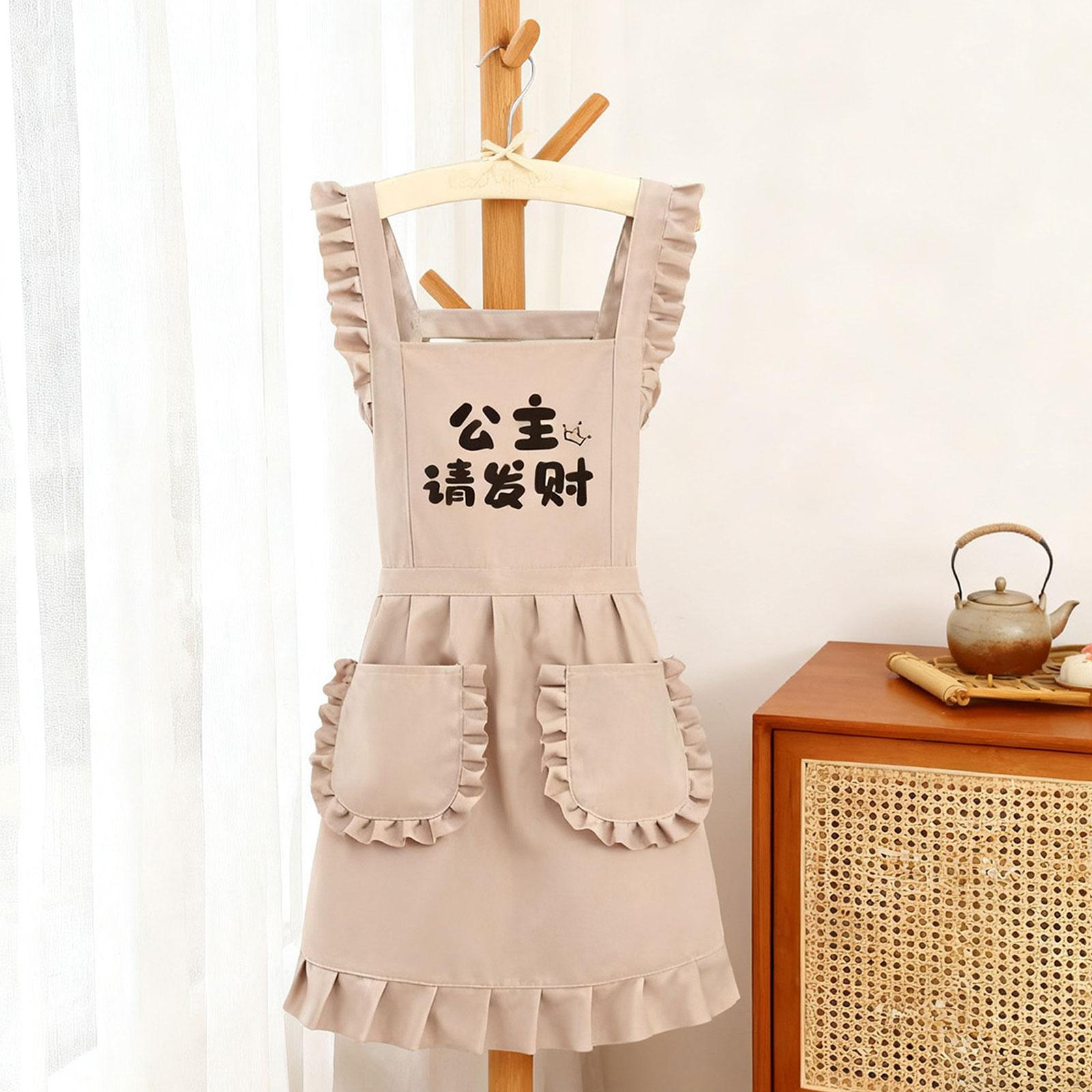 

Ретро фартух з рюшами для покоївки, регульований ремінець, для дому, для дівчат, жінок, кухні, приготування їжі, випічки, з кишенями бежевий