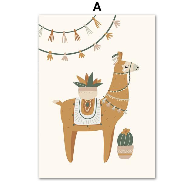 

Бохо мультфильм верблюд гора кактус солнце Радуга настенная живопись на холсте плакаты на скандинавскую тему и принты настенные панно декор детской комнаты 21cm×30cm NoFrame