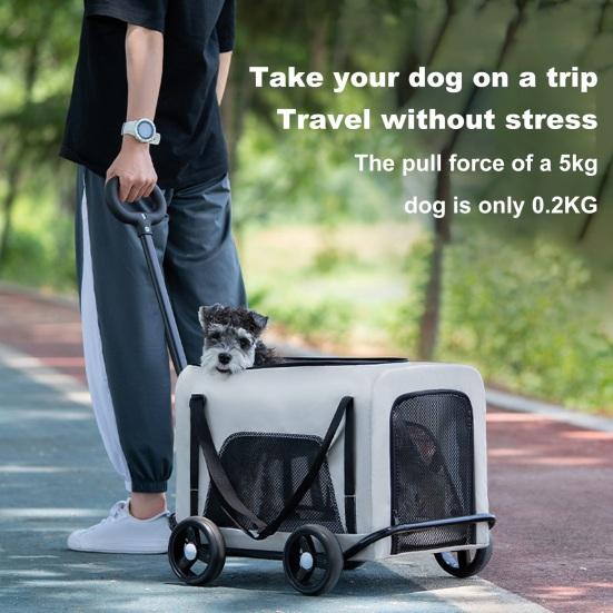 Köpek Pusetli 4 Tekerlekli Evcil Hayvan Pusetli 360° Dönebilen Geri Çekilebilir Saplı Havalandırmalı