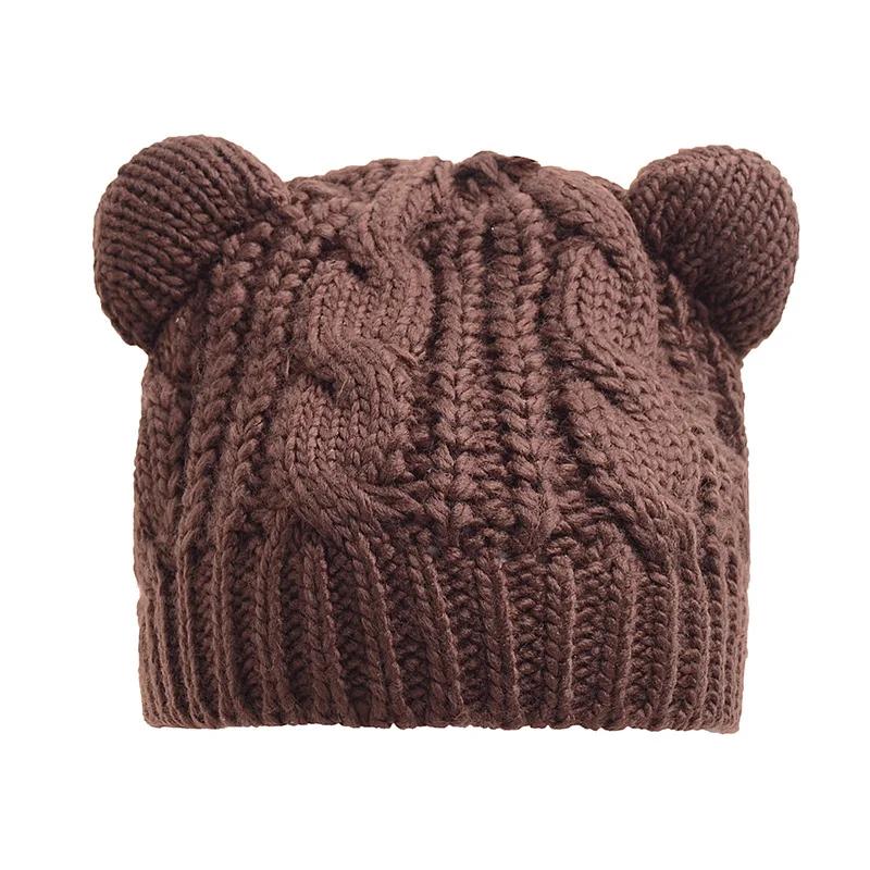 New Lovely Cat Ears Knitted Hat Fashion Women Solid Color Winter Warm Crochet Braided Beanie Hats Casual Girl Kawaii Wool Cap