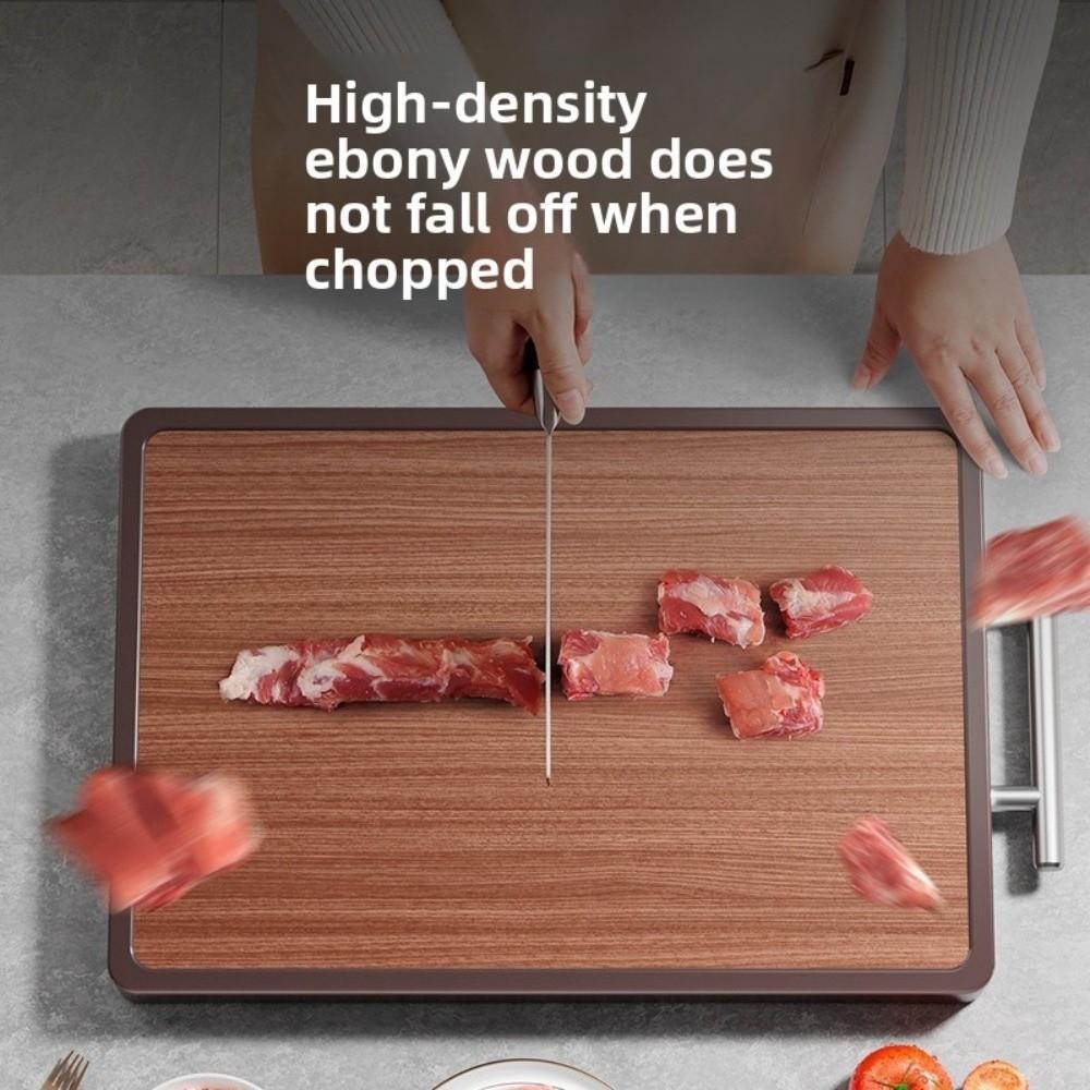 Double-sided Solid Wood Cutting Board Non Slip Wooden Stainless Steel Cutting Board Antibacterial Vegetable Cutting Board