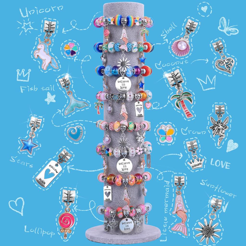 AIPRIDY Charm Bracelet Making Kit, Girls' DIY Crafts, Unicorn and Mermaid Craft Gift Kit, Suitable for Girls Ages 6-12 (72 Hulan Mermaid Crafts)