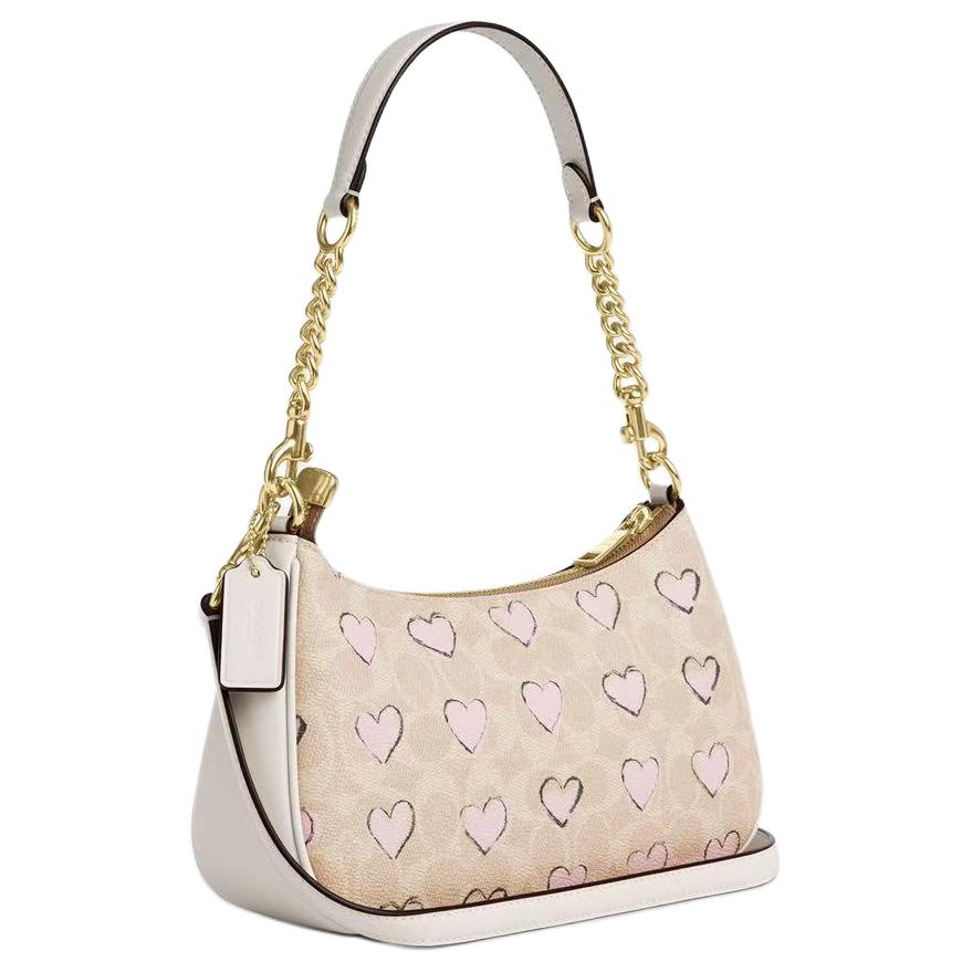 Coach Teri Signature 25 Logo Classico Stampa Cuore Pelle Sintetica Borsa a Mano Tracolla Media da Donna Bianco Sporco CBS73-IMSAS