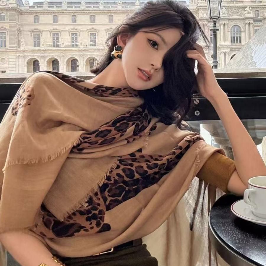 New Cotton Linen Scarf for Women, Leopard Print Long Wrap, American Style, Cashmere Thin, Spring/Autumn Warmth Neck Protection