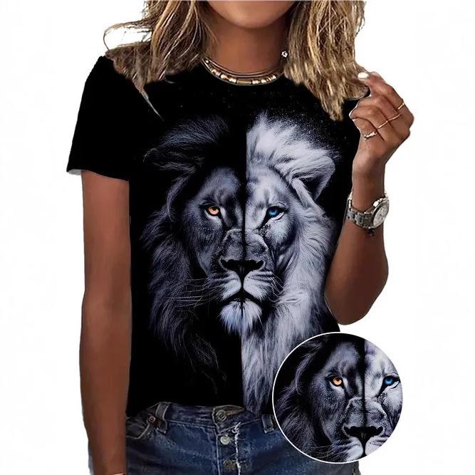 Summer Round Neck Short Sleeved Casual Versatile Top with Animal Print Women's T-shirts