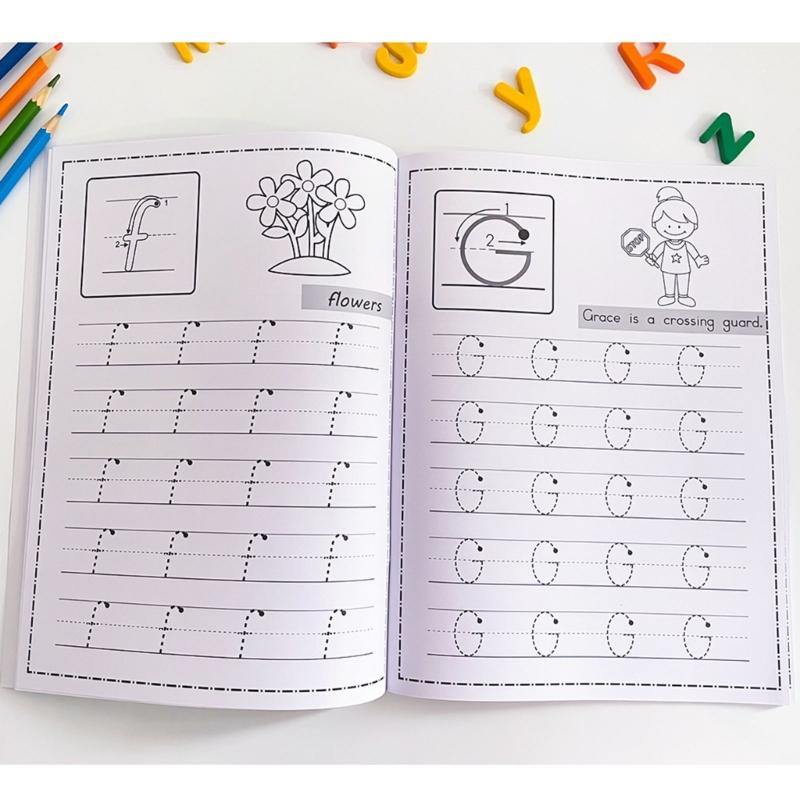 Caderno de Atividades Reutilizável de Escrita e Colorir para Pré-Escolares com Rastreamento de Alfabetos e Desenvolvimento da Coordenação Motora Fina