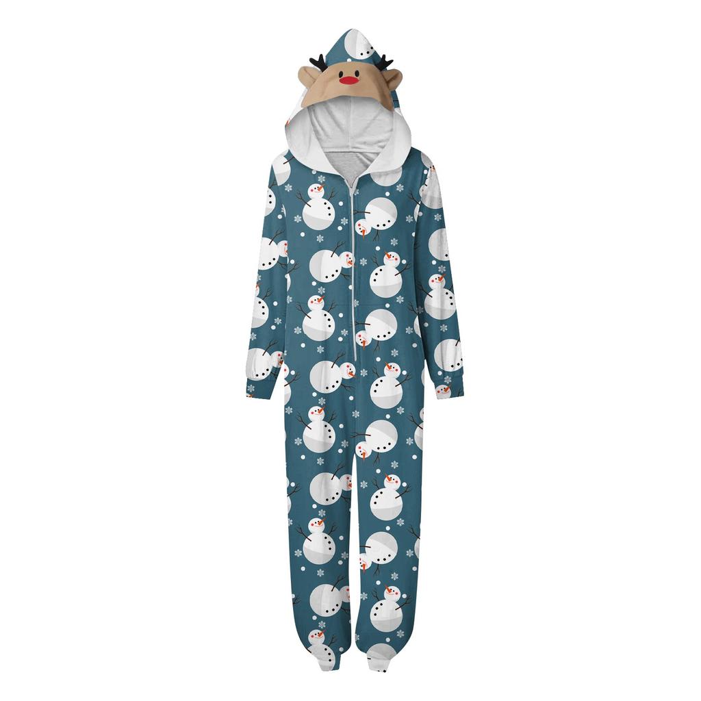 Christmas Print Family Matching Hooded Long Sleeved Zippered Jumpsuit Set