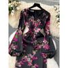 High-End Temperament Elegance Dress Women's Spring Clothing 2024 New Arrival Lightly Mature Waist-Tight Lantern Sleeve Print Formal Dress