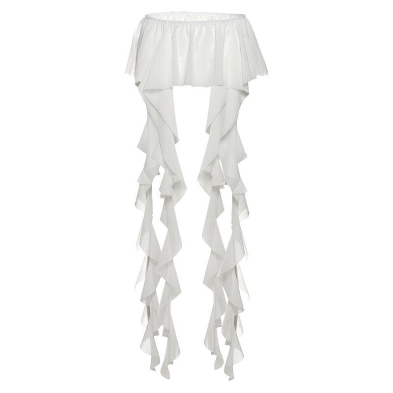 

# Sisjuly# Korean Series Cool Y2g Gorgeous Solid Irregular Tassel Skirt Women Jellyfish Ribbon All-Match Waist Seal White L