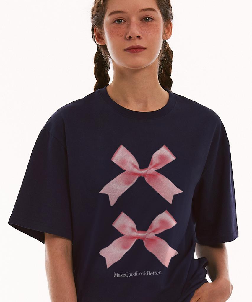 MATCHGLOBE Twice Ribbon Oversized T-Shirt (Navy)