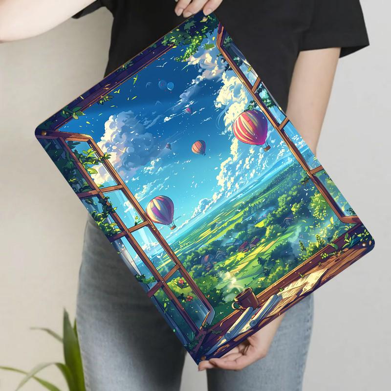 

Custom Pastoral Landscape Hot Air Balloon Metal Iron Painting Home Decor Wall Art Living Room Bedroom Study Hanging Ornament 20x30cm（7.8x11.8inch）