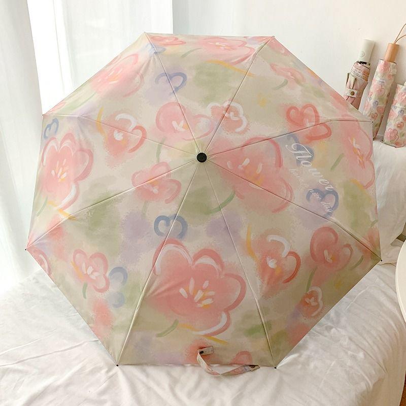 Inflorescence | Oil Painting Umbrella For Women With Sun And Rain, Small And Portable Sunshade, Fully Automatic Sun Umbrella Sun