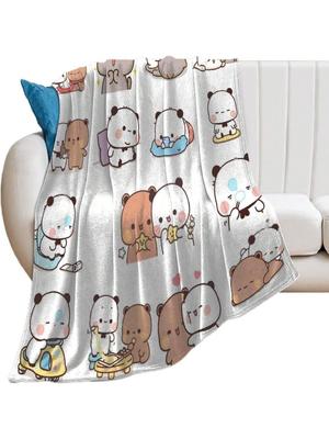 Niedliche Bären-Panda-Decken Bubu und Dudu – Neue Flanell-Plüschdecke, Sofadecke, Bettdecke, Wohnzimmerdecke, 127 x 152 cm