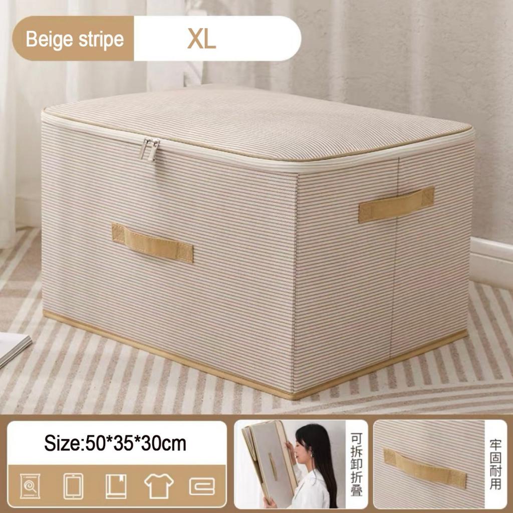 Non Woven Fabric Lid Zipper Striped Clothes Storage Box Multifunction Household Finishing Artifact Toy Storage Box Basket