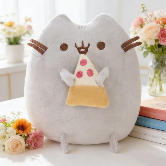 Plush Cat Stuffed Toy with Dessert Theme Ice Cream Donut Pizza Designs Plush Collectible Doll Soft Huggable Gift for Cat Lovers