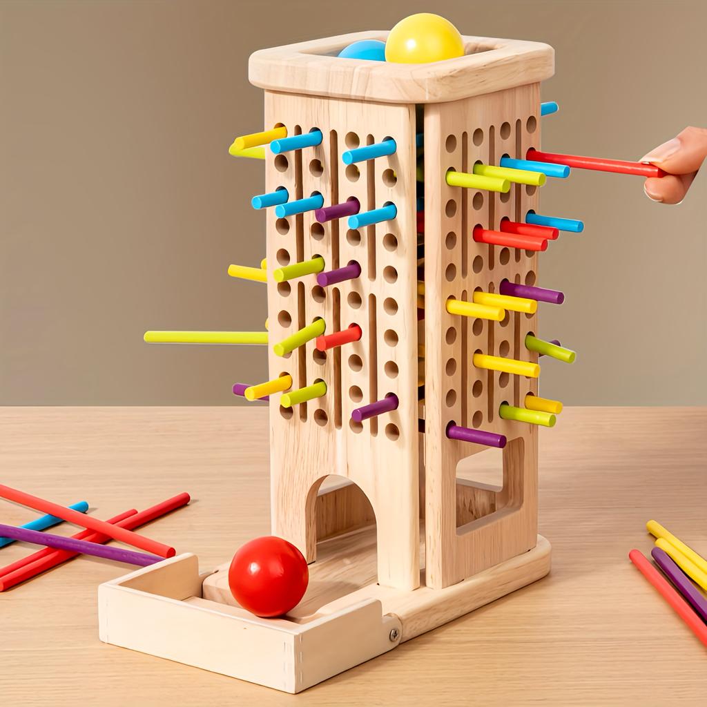 Colorful Wooden Sticks and Balls Game - Enhances Color Recognition, Hand-Eye Coordination, Balance - Ideal for Family/party Game