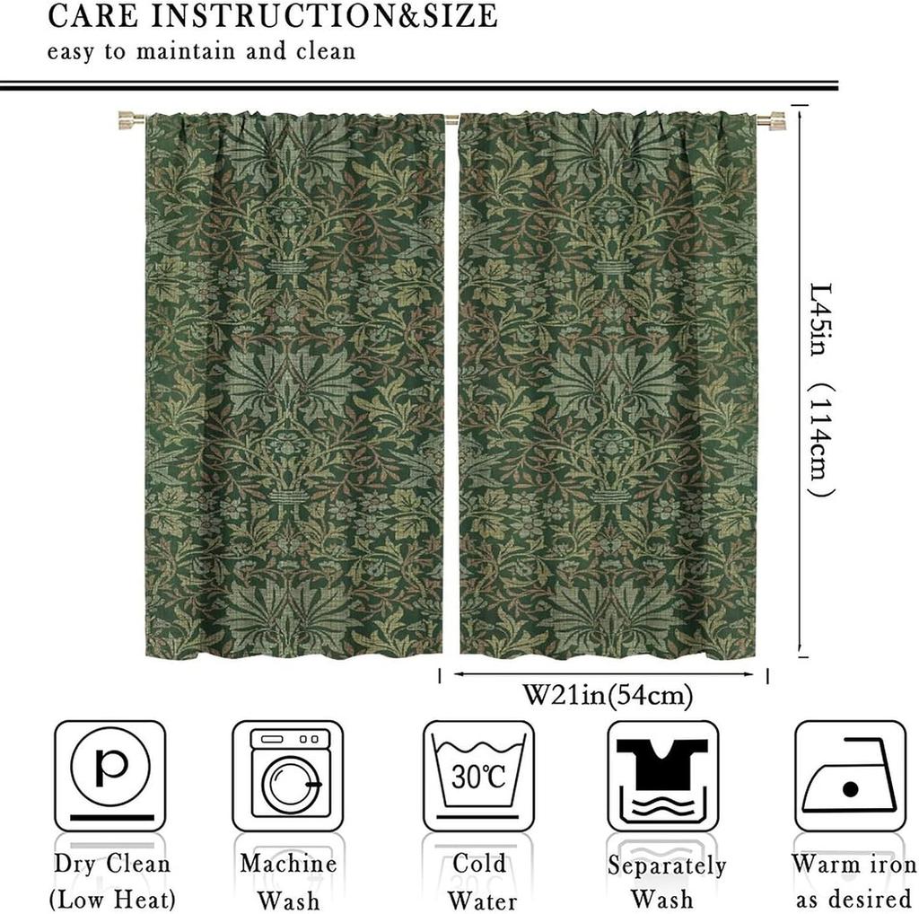 Bohemia Art Blackout Window Curtains   William Morris Original Design Green Garden Vintage Curtains   for Living Room Bedroom 21(W