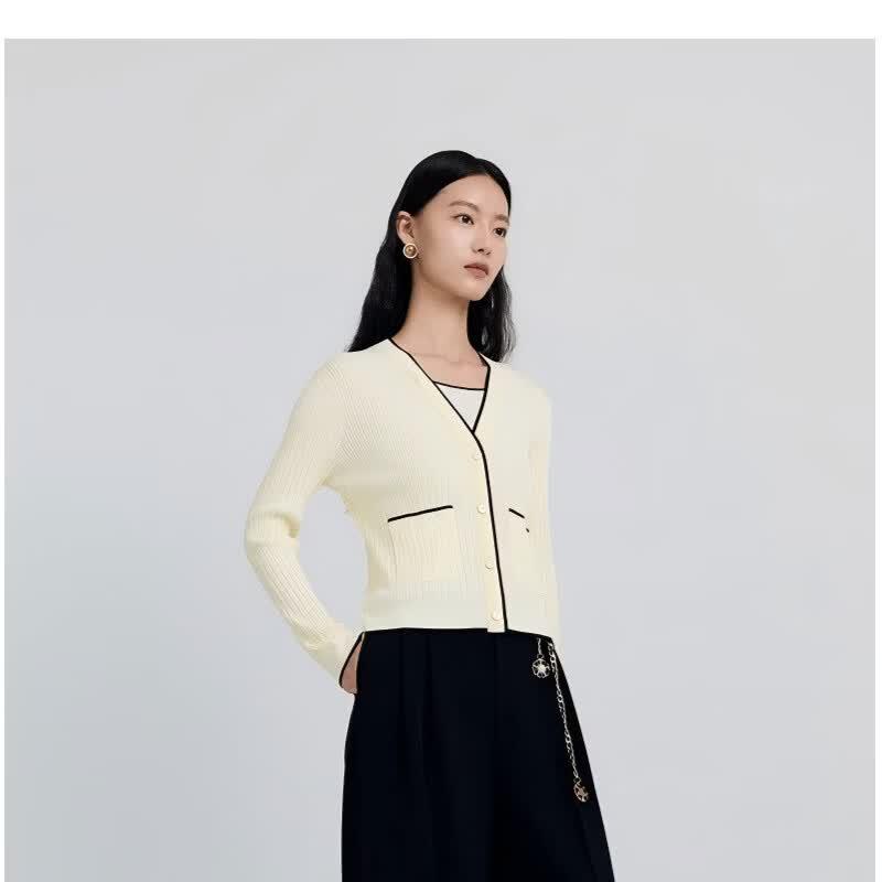 Fashion Color-block V-Neck Knit Cardigan XL
