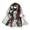 Women Faux Silk Scarf Flower Print Long Soft Scarf Sun Protection Beach Travel Outdoor Lightweight Shawl
