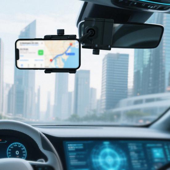 Car Rearview Mirror Phone Holder Telescopic Mobile Phone Stand Metal Mount for 4-7 Inch Cell Phones